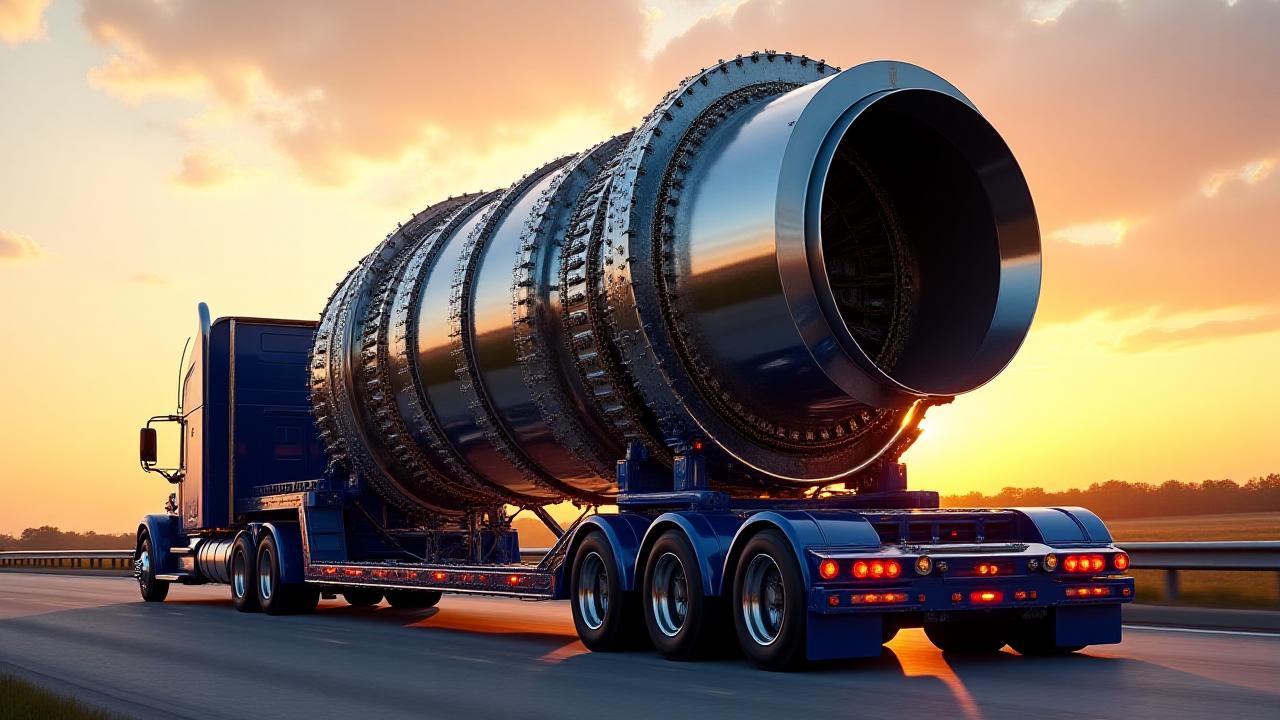Large industrial machinery secured on a RoadRoyalty specialized lowboy trailer